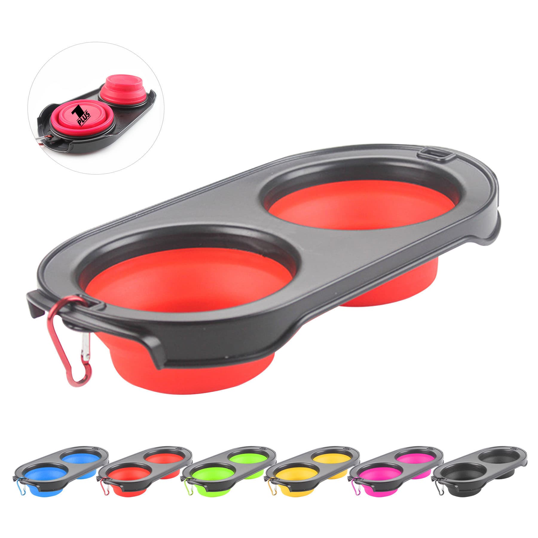 Pet Double Bowl Feeding Cup with Carabiner