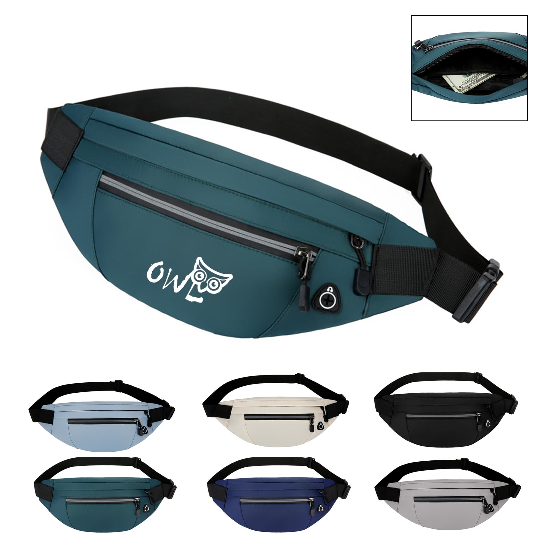 Waterproof Zippered Nylon Fanny Bag