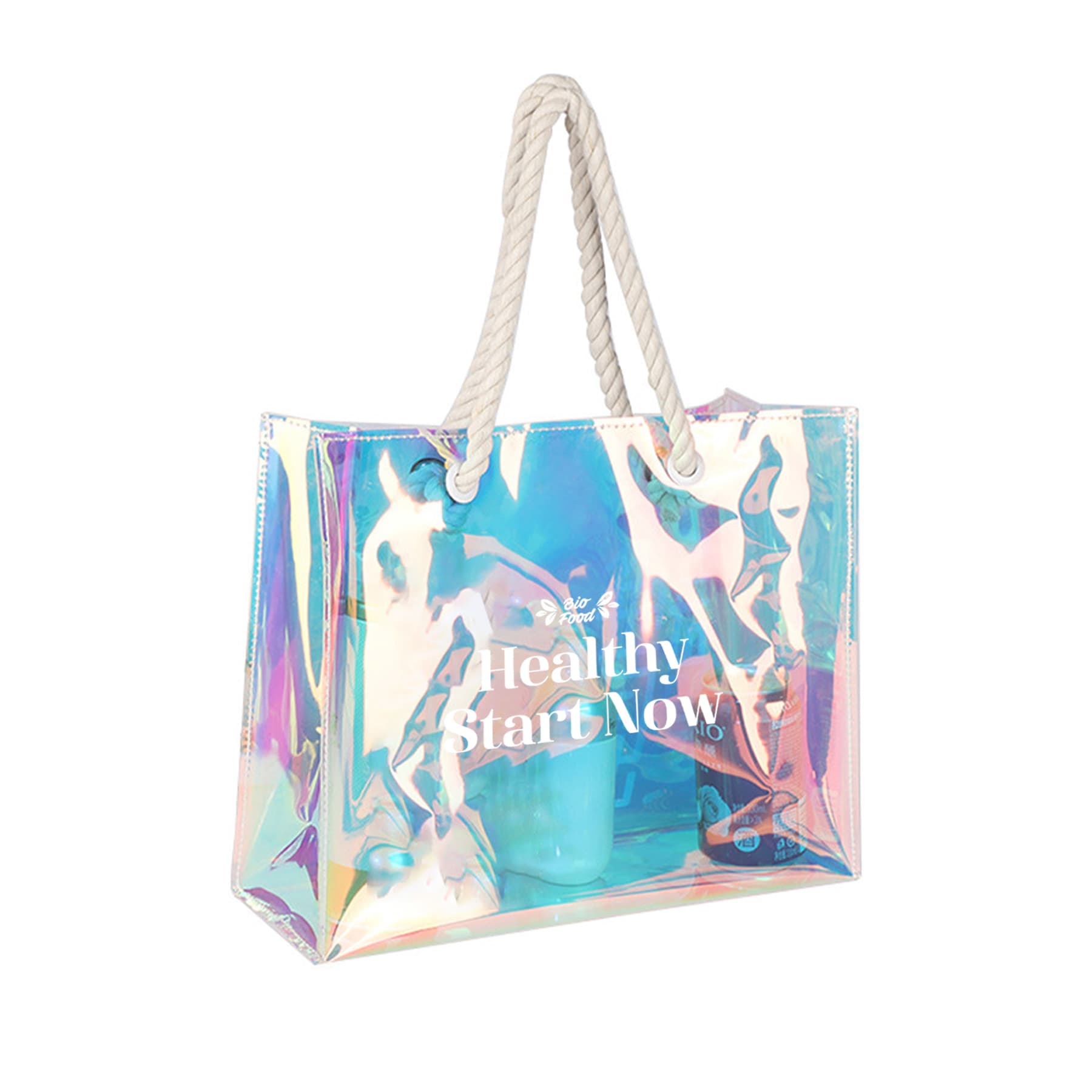 Holographic Clear Tote W/ Rope Handles 