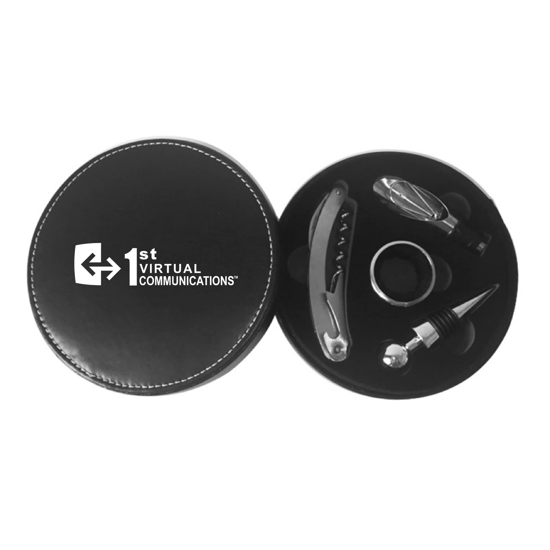 Red wine bottle opener with round PU box