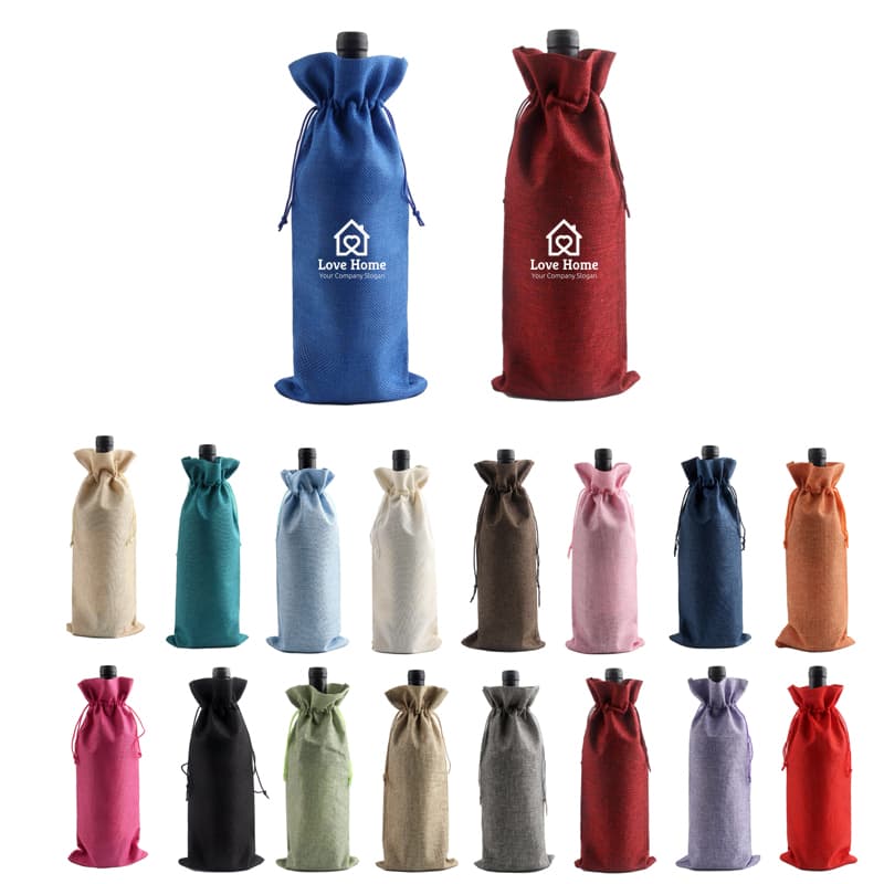 Burlap Wine Bottle Bags With Drawstring
