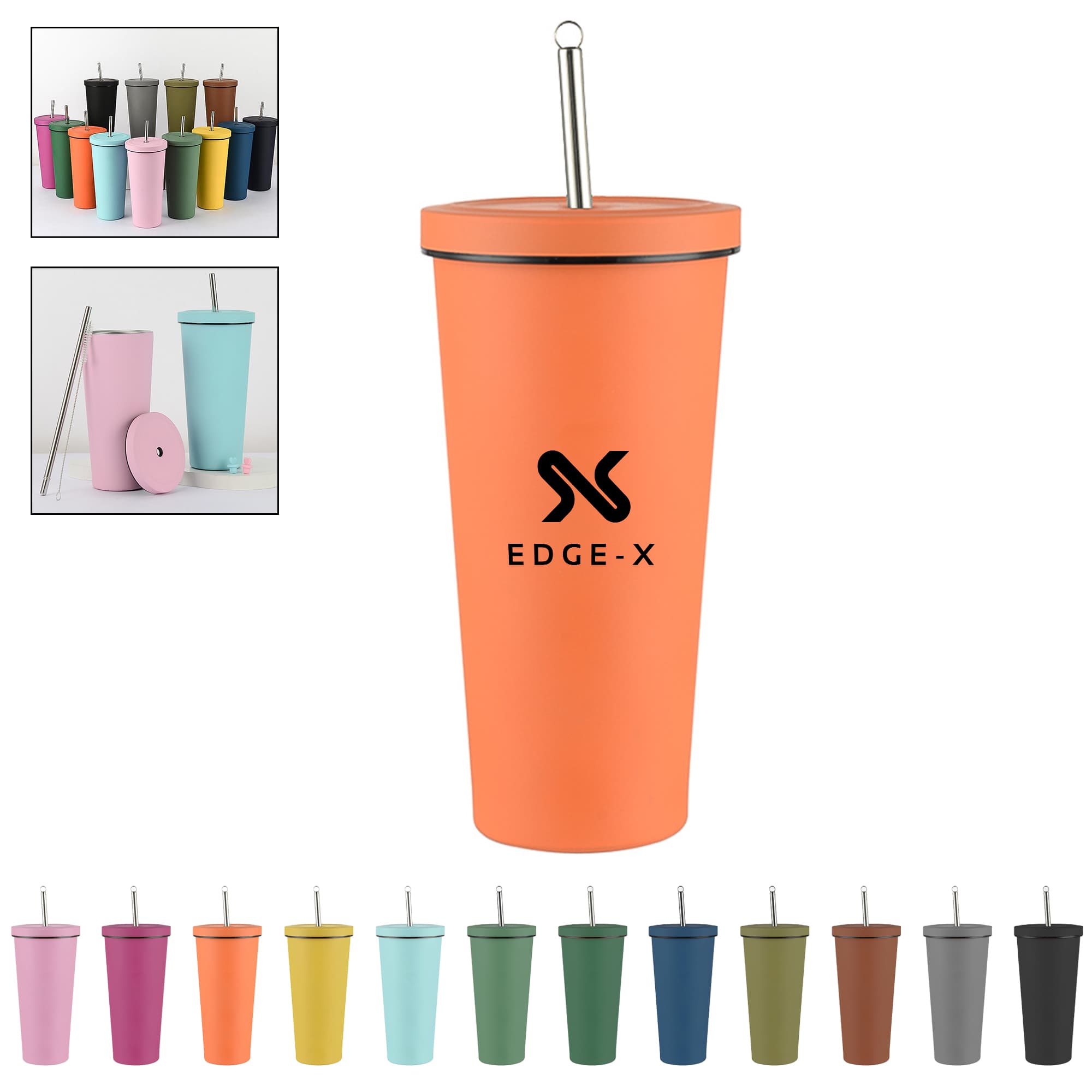 25 Oz Stainless Steel Insulated Straw Cup W/ Straw Brush
