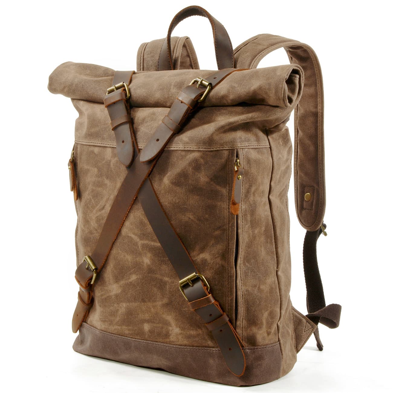Vintage Waxed Canvas Cowhide Backpack thumbnail 2