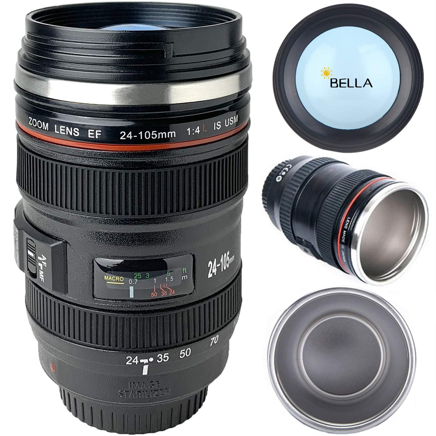 Stainless Steel Camera Lens Coffee Mug With Lid thumbnail 6
