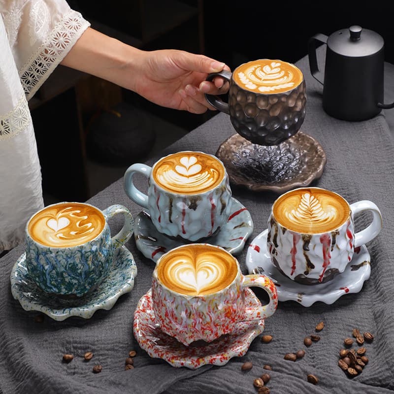 Hammered Pattern Coffee Cup and Saucer Set & Retro Mug thumbnail 8
