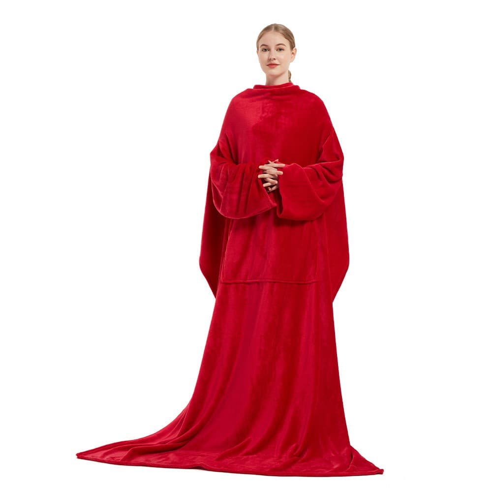 Soft Warm Large Fleece Plush Sleeved Wrap Robe Blanket thumbnail 2