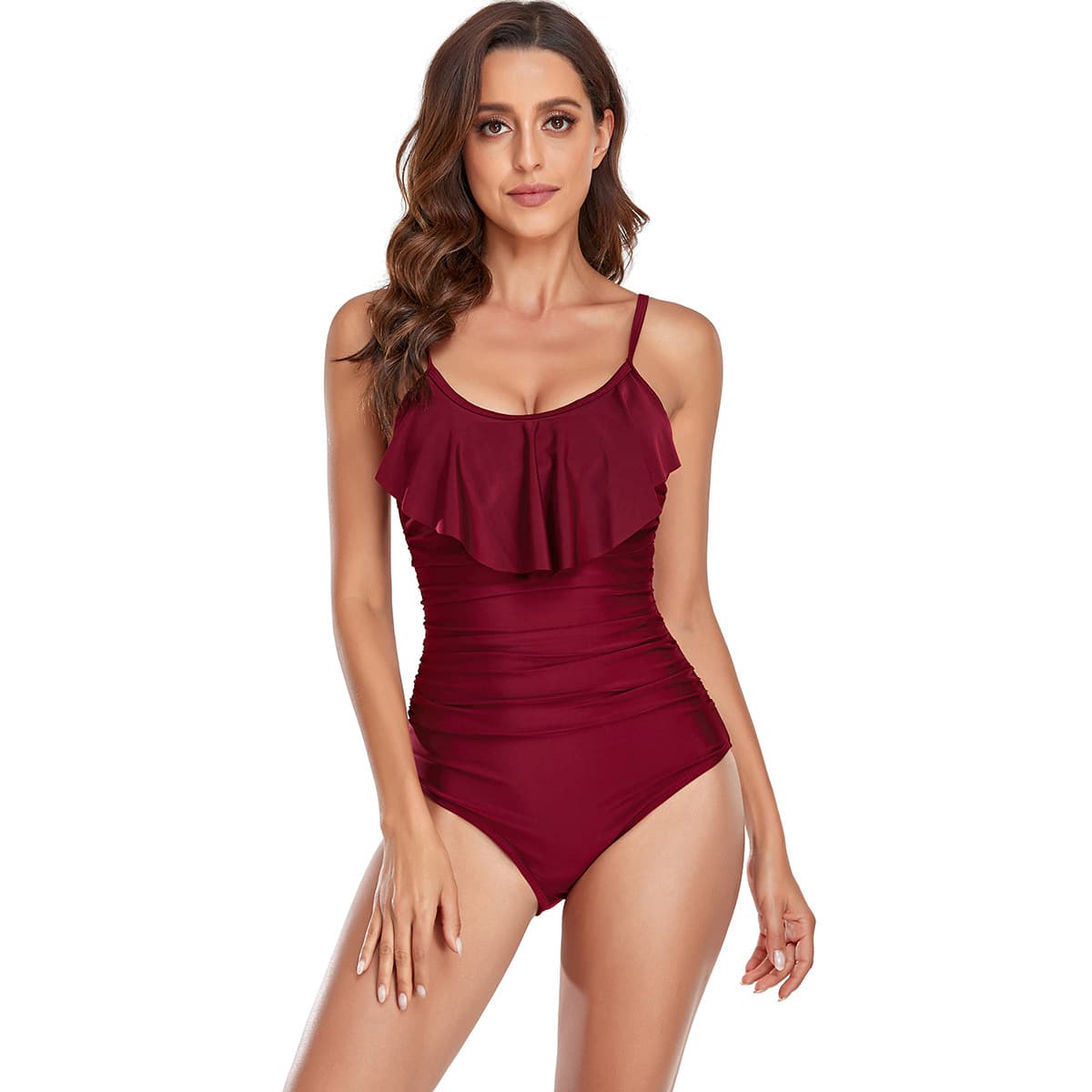 Women’S One Piece Swimsuit Ruffled Lace Up Monokini thumbnail 5