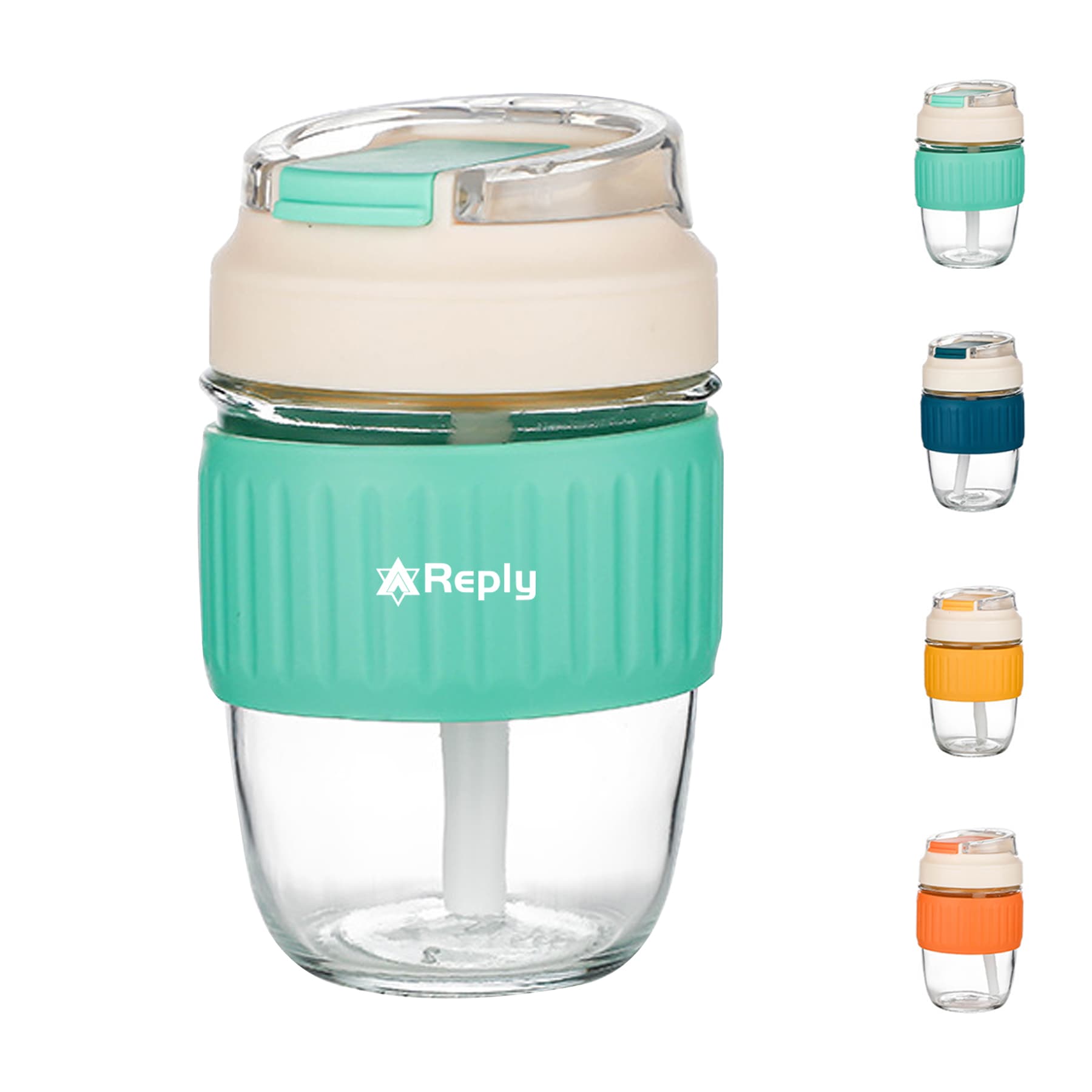 Coffee Drinking Silicone Sleeve Clear Cup with Lid and Straw