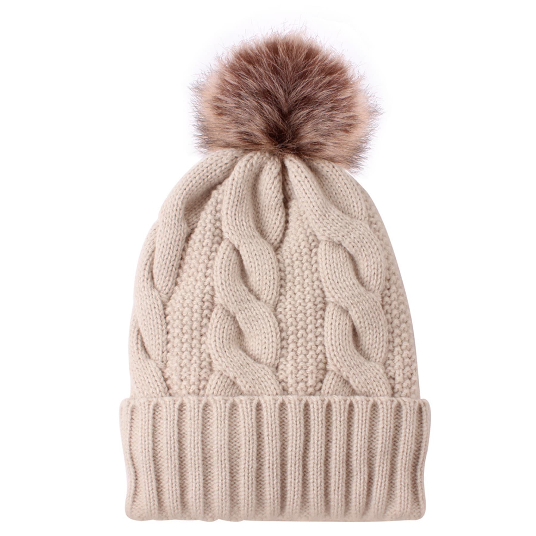 Knit Braided Cuff Beanie With Pom-Pom thumbnail 5
