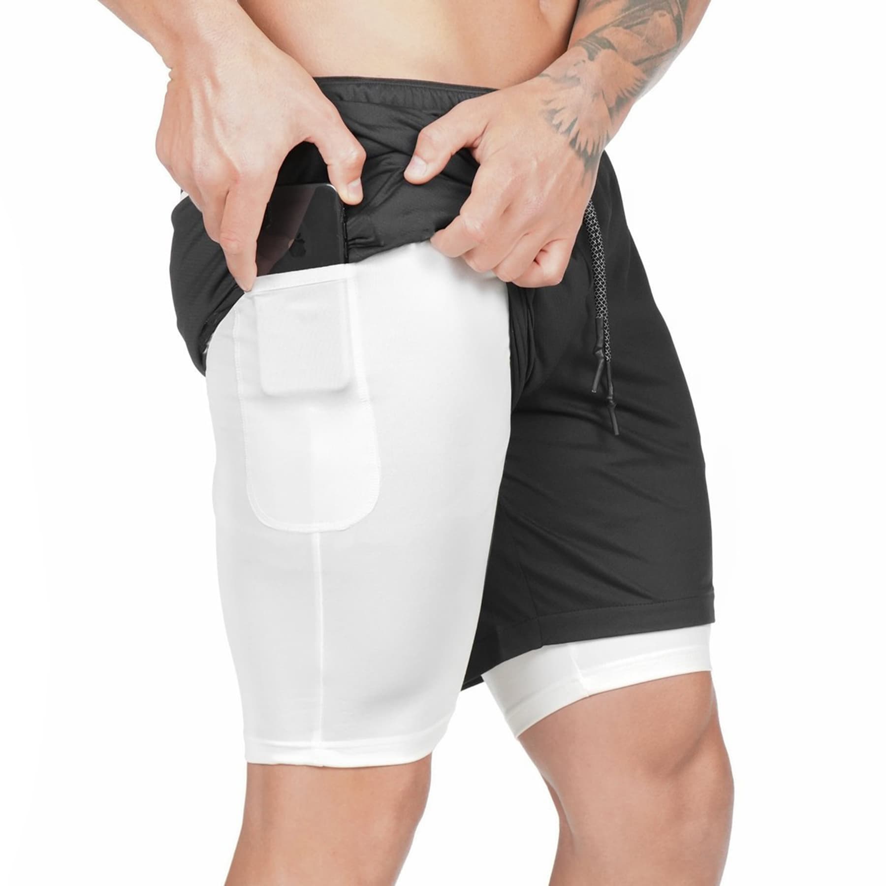 Men'S 2 In 1 Sport Quick Dry Short Pants With Phone Pocket thumbnail 2