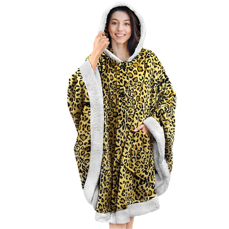 Poncho Hooded Blanket Wrap With Pockets Sherpa Fleece thumbnail 4