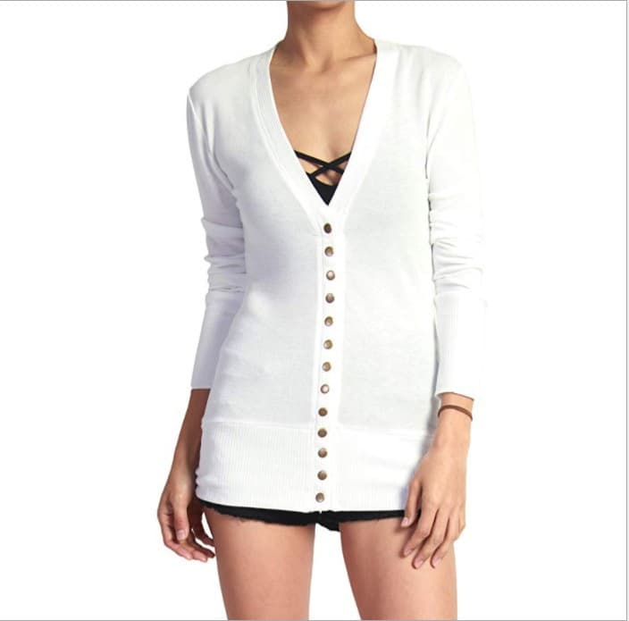 Women's Long Sleeve Snap Button Down Knit Neckline Cardigans thumbnail 6