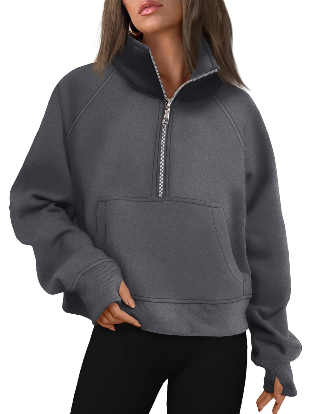 Sweatshirts Half Zip Cropped Pullover Fleece Quarter Zipper thumbnail 7