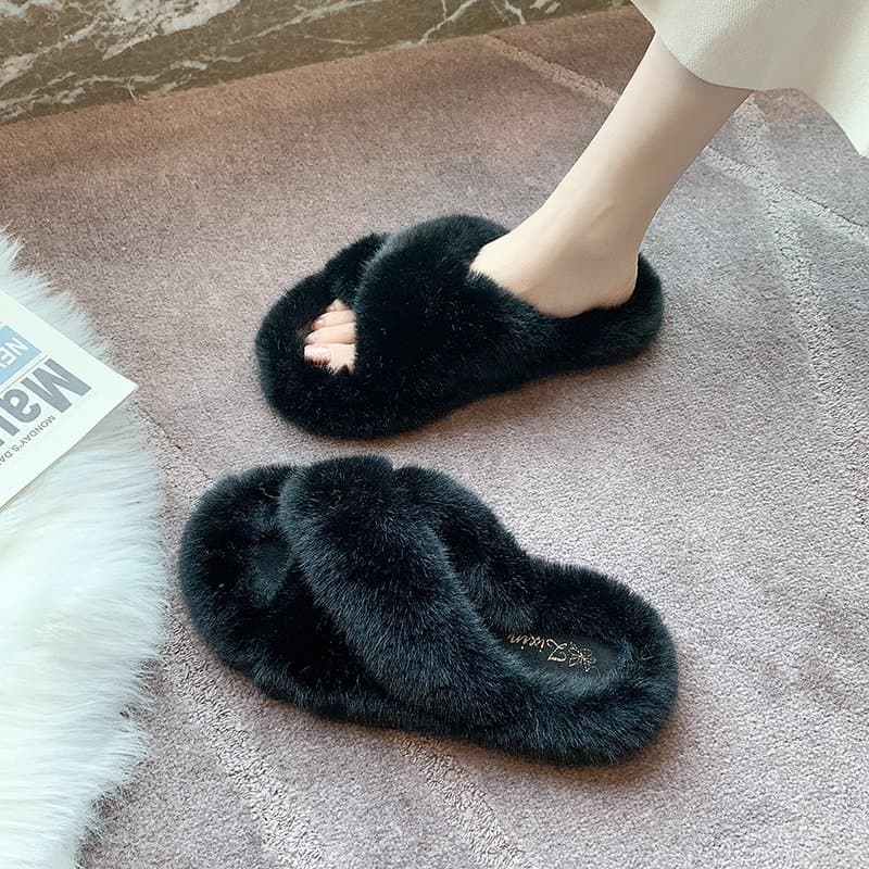 Fluffy Cross Band Slippers thumbnail 2