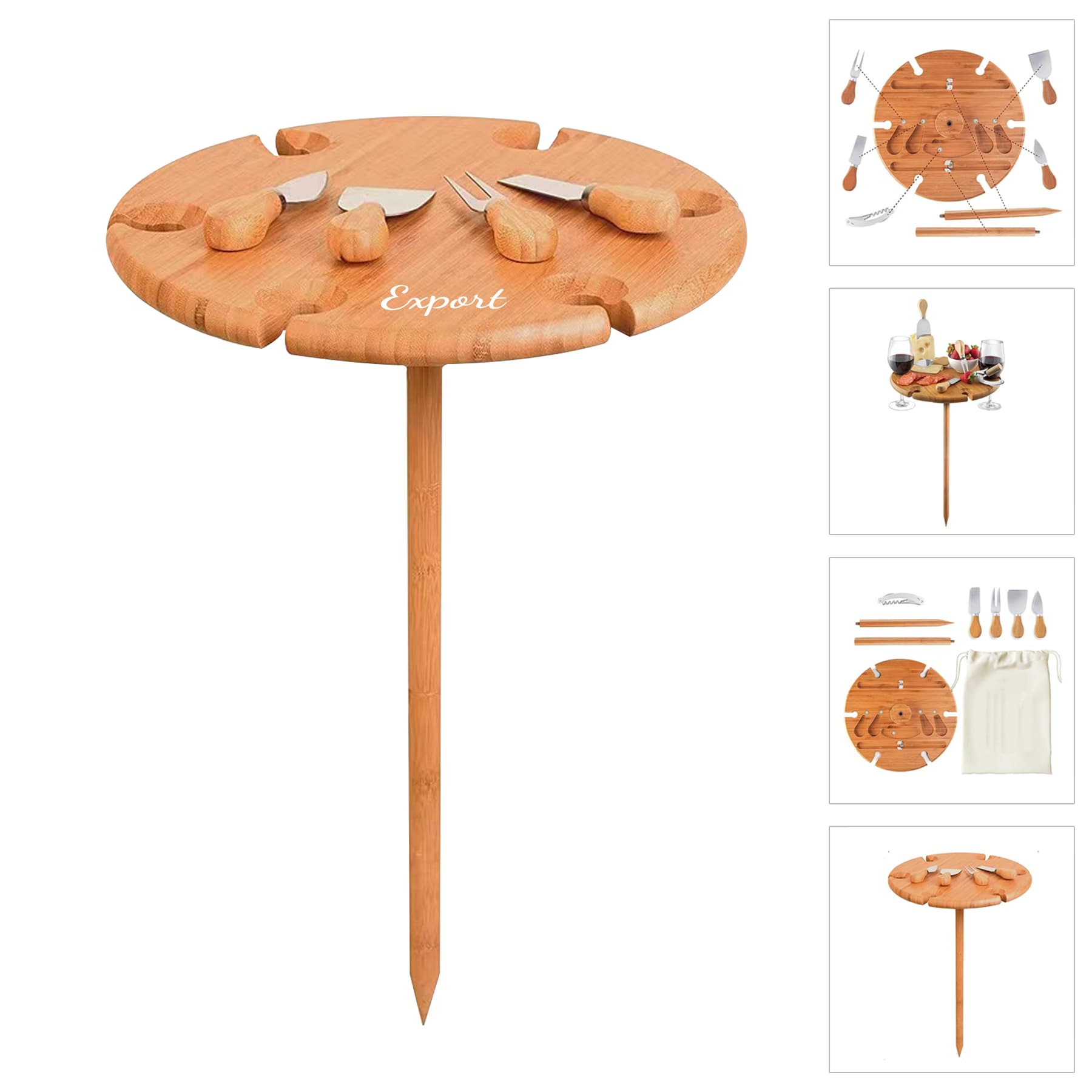 Portable Beach Bamboo Wood Table For Sand And Grass