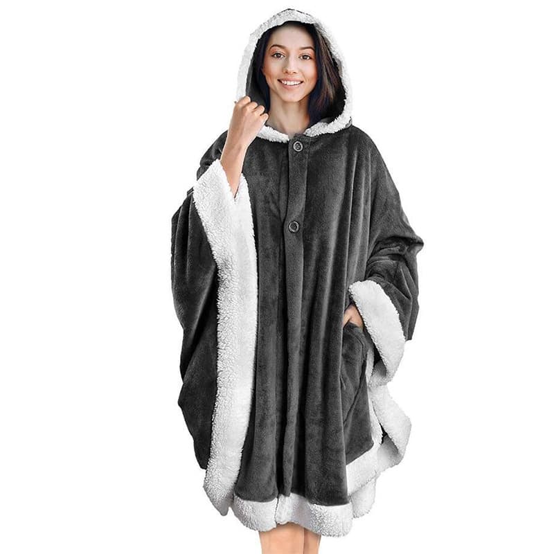 Pearl Buckle Hooded Casual Cape thumbnail 4