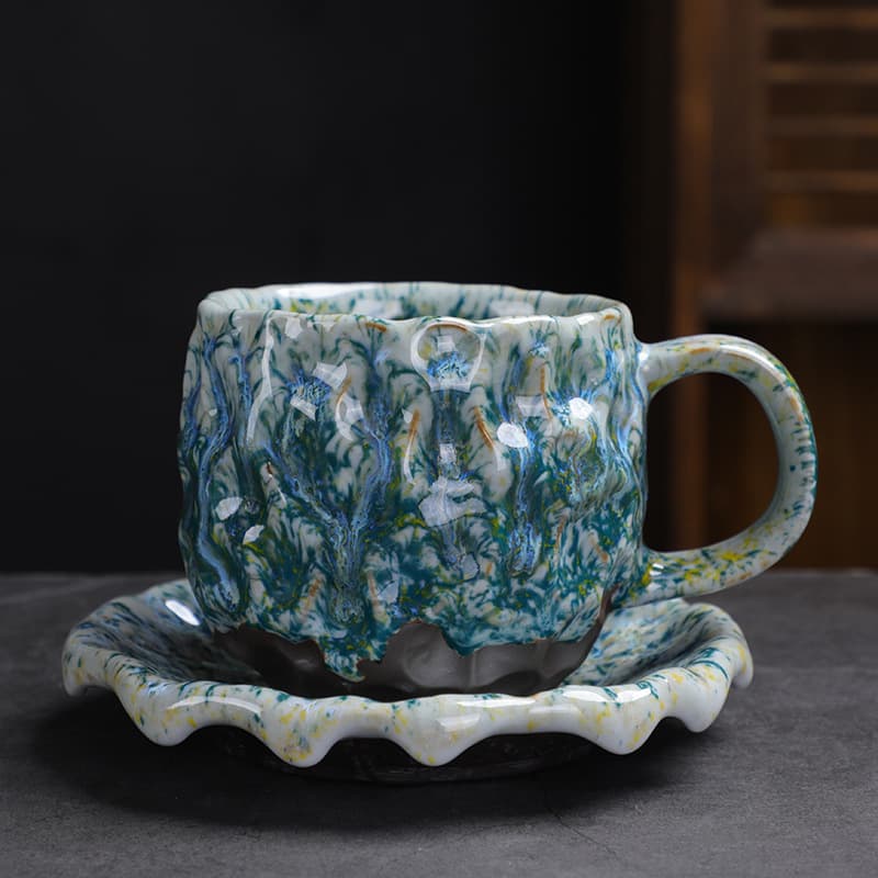 Hammered Pattern Coffee Cup and Saucer Set & Retro Mug thumbnail 5