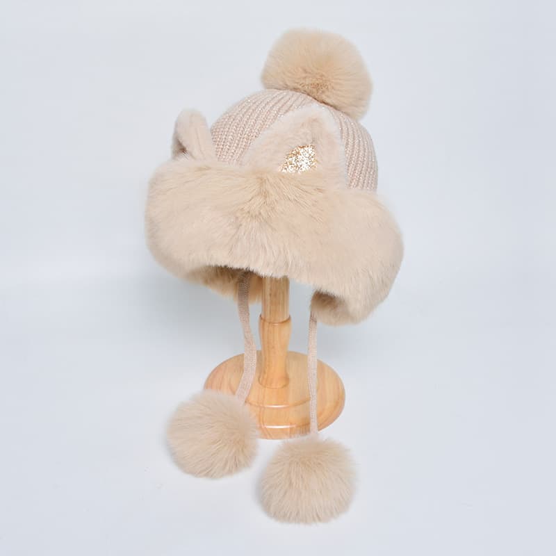 Women Winter Warm Cute Cat Ears Knitted Beanie Hat thumbnail 7