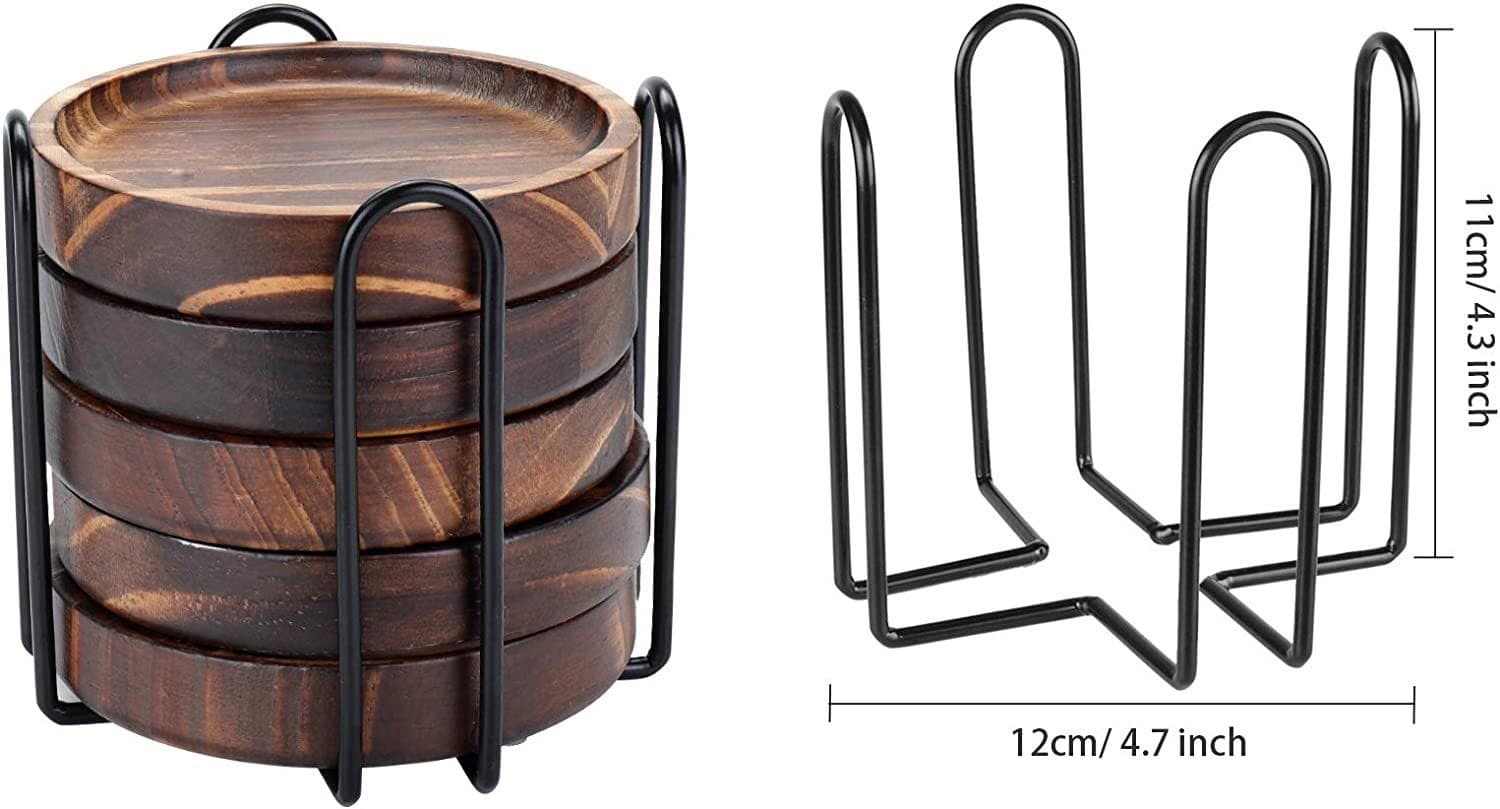 5 Pcs Wooden Coaster Set for Drinks thumbnail 5
