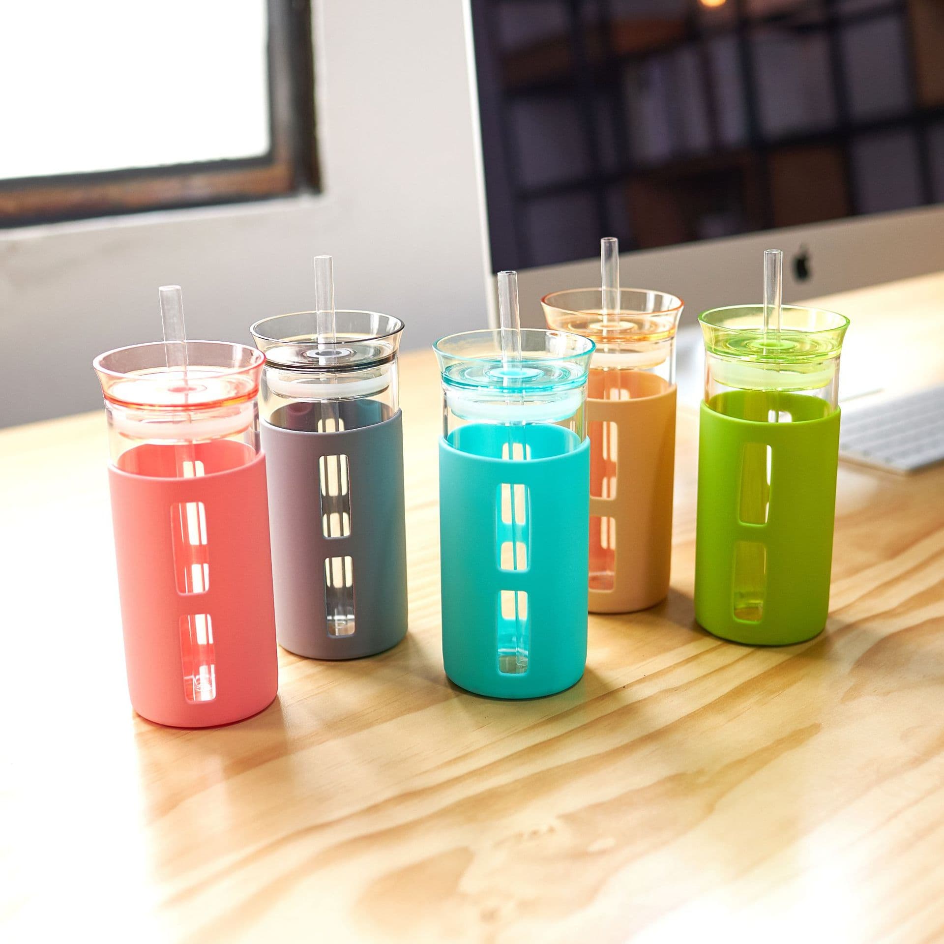 12/17Oz Glass Tumblr Coffee Cups With Straw thumbnail 4
