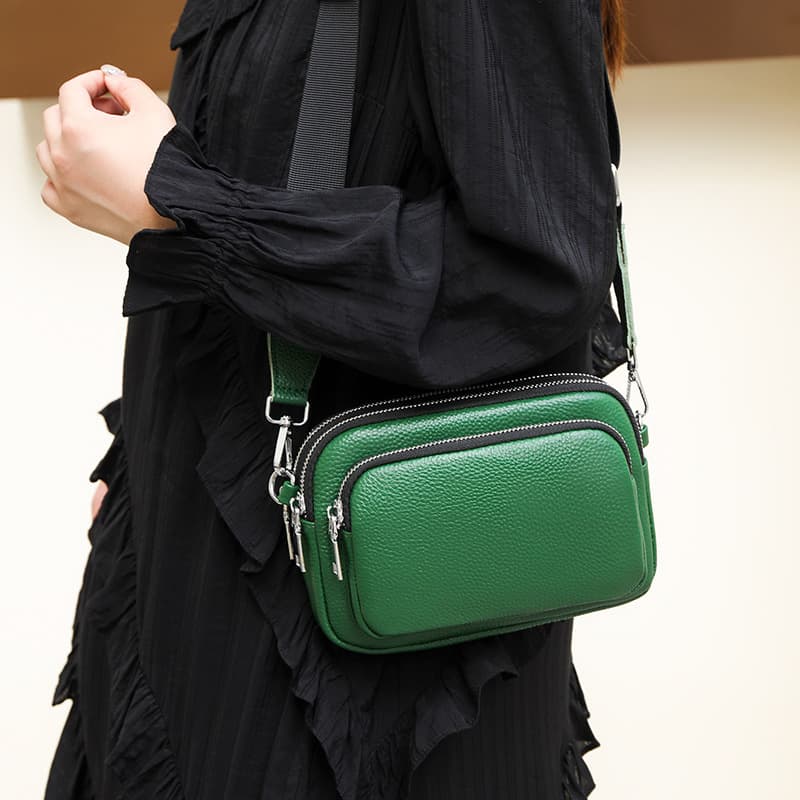 Real Leather Double layer pockets Crossbody Bag thumbnail 7