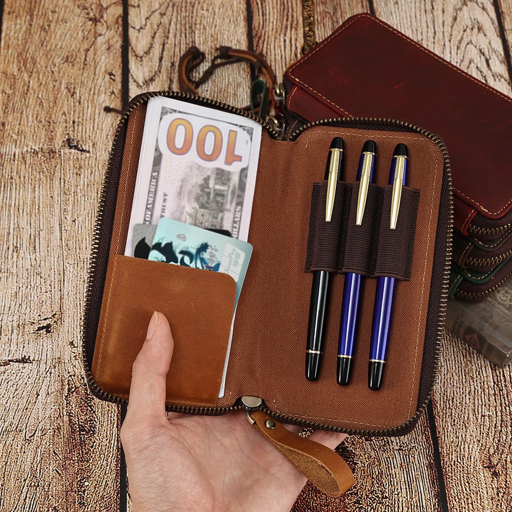Genuine leather stationery box pencil case wallet thumbnail 6