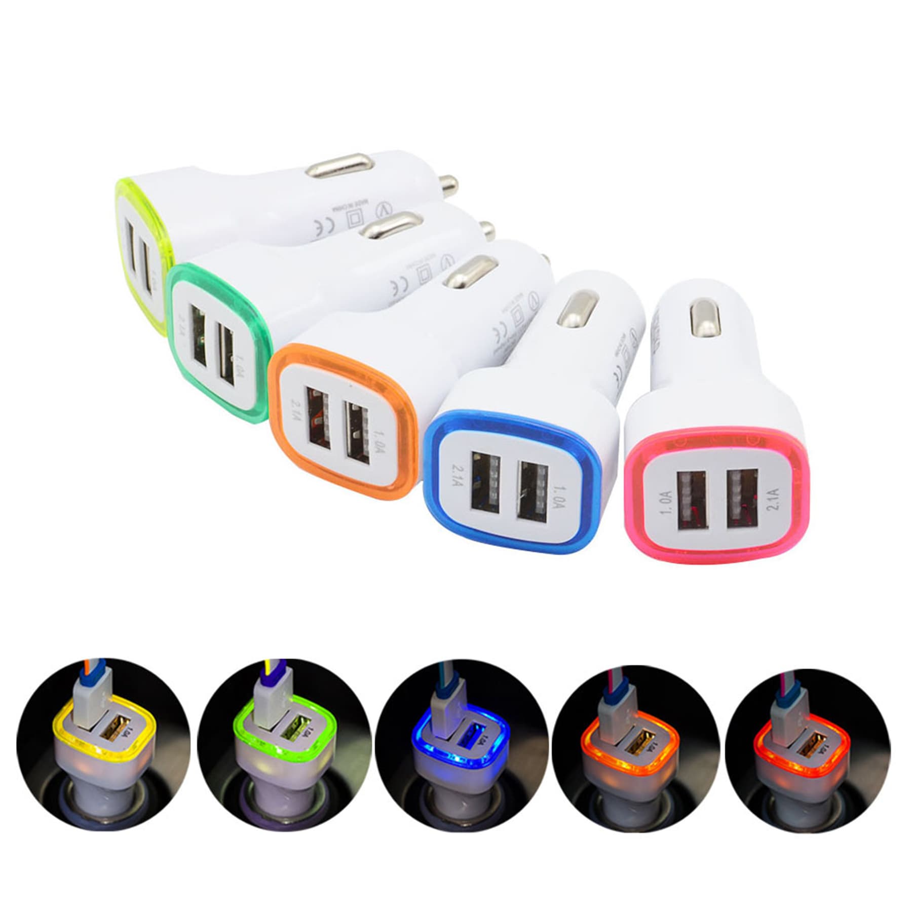 Dual Ports Led Light Square Usb Car Charger Adapter