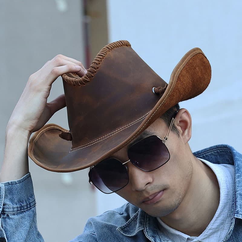 Men’s Genuine Leather Cowboy Hat thumbnail 3