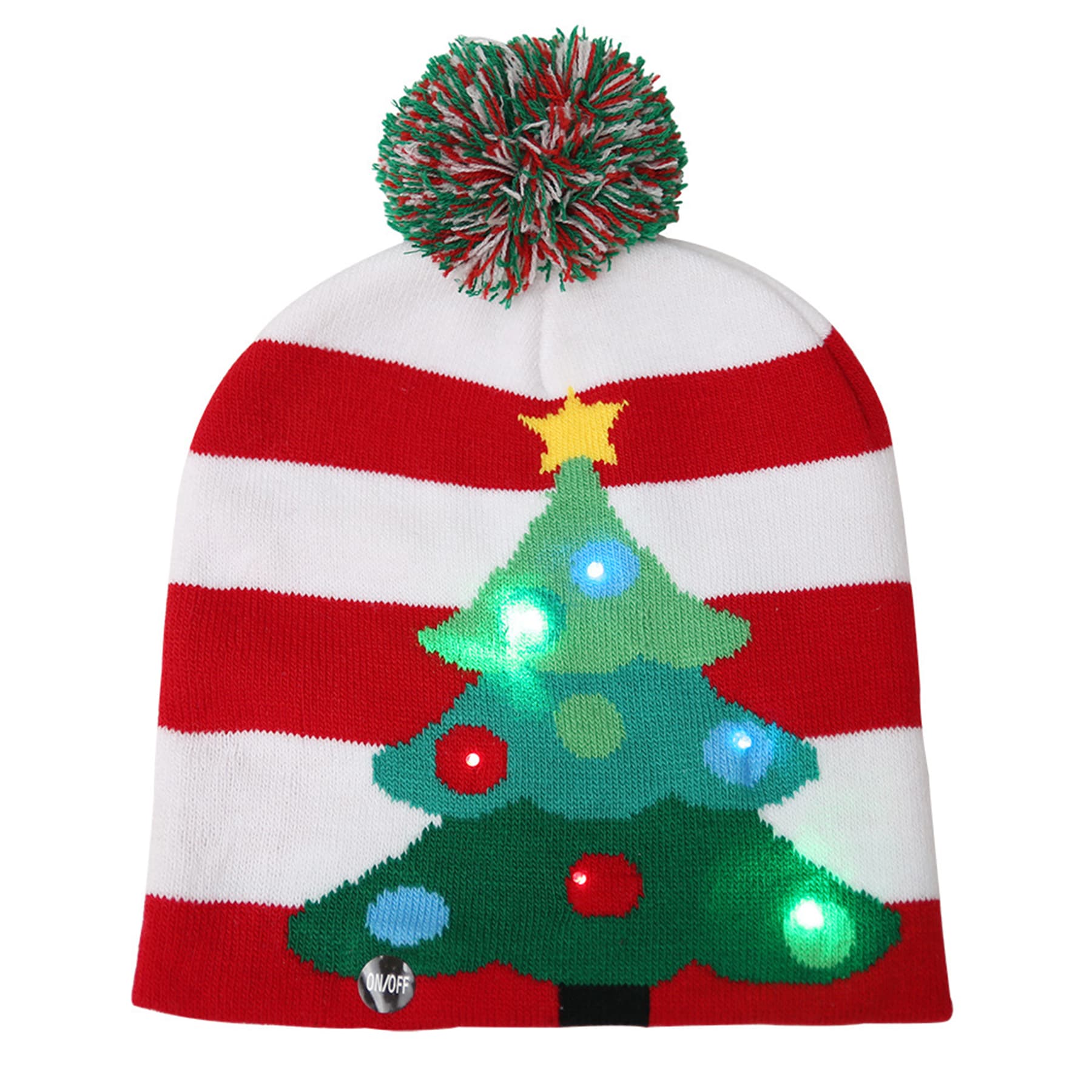 LED Christmas Kintted Beanie Cap with Pom thumbnail 4