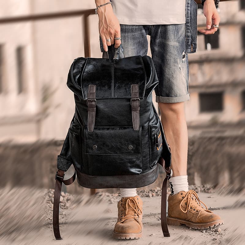 Vintage PU Leather Backpack for Men thumbnail 11