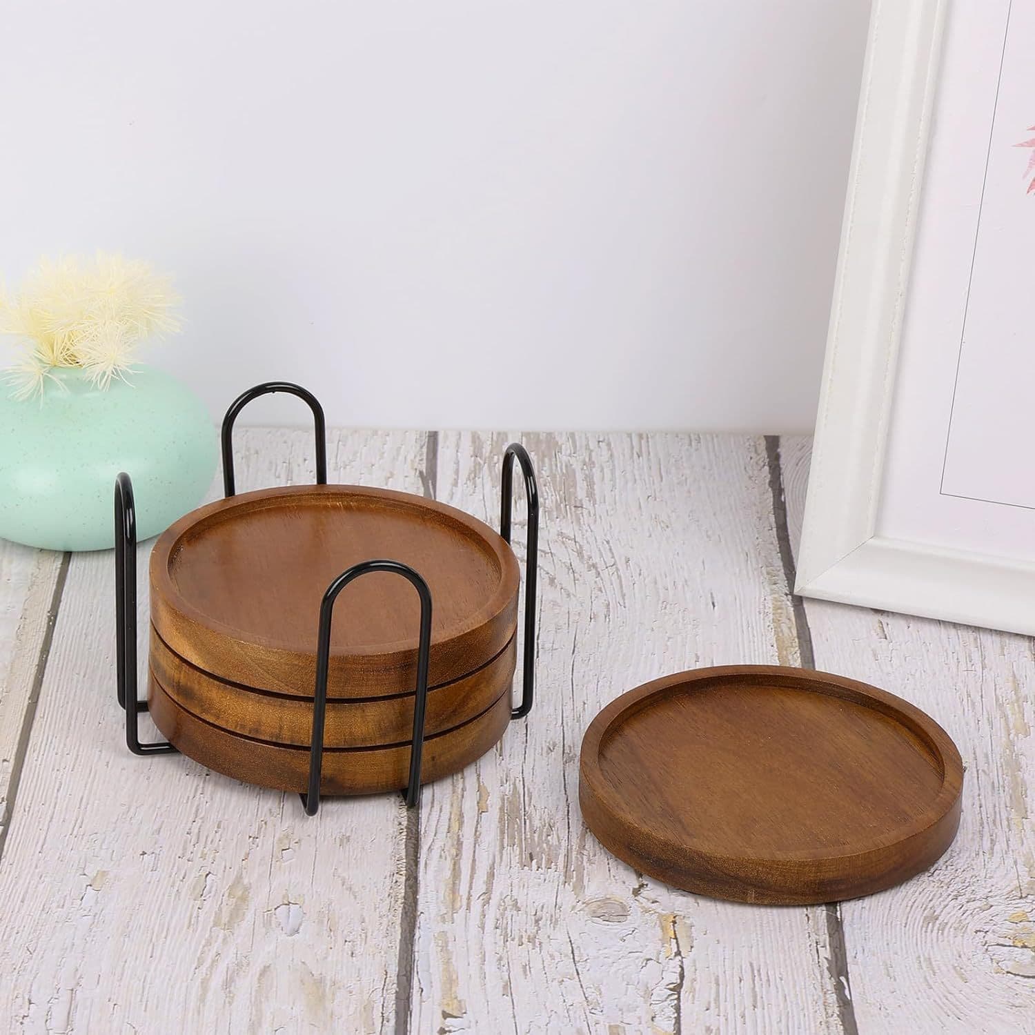 5 Pcs Wooden Coaster Set for Drinks thumbnail 4