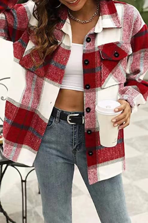 Casual Plaid Shacket Button Down Long Sleeve Shirt thumbnail 3