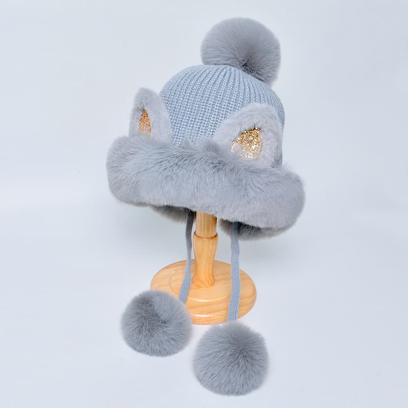 Women Winter Warm Cute Cat Ears Knitted Beanie Hat thumbnail 9