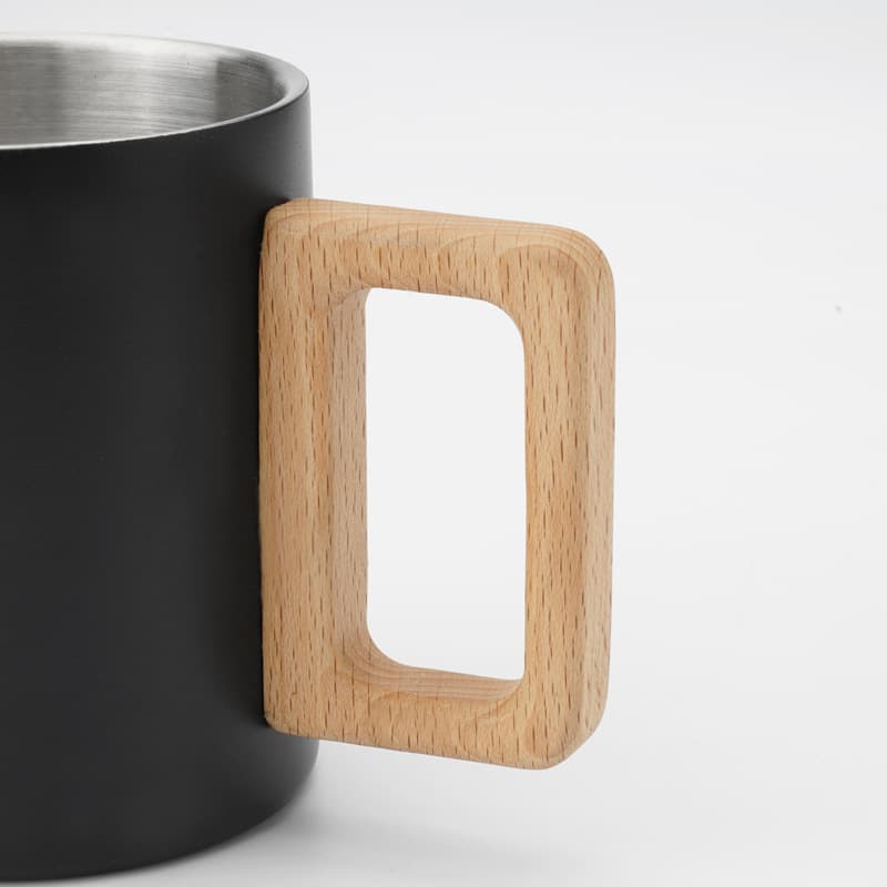 Double Wall Stainless Steel Mug With Walnut Wooden Handle thumbnail 4