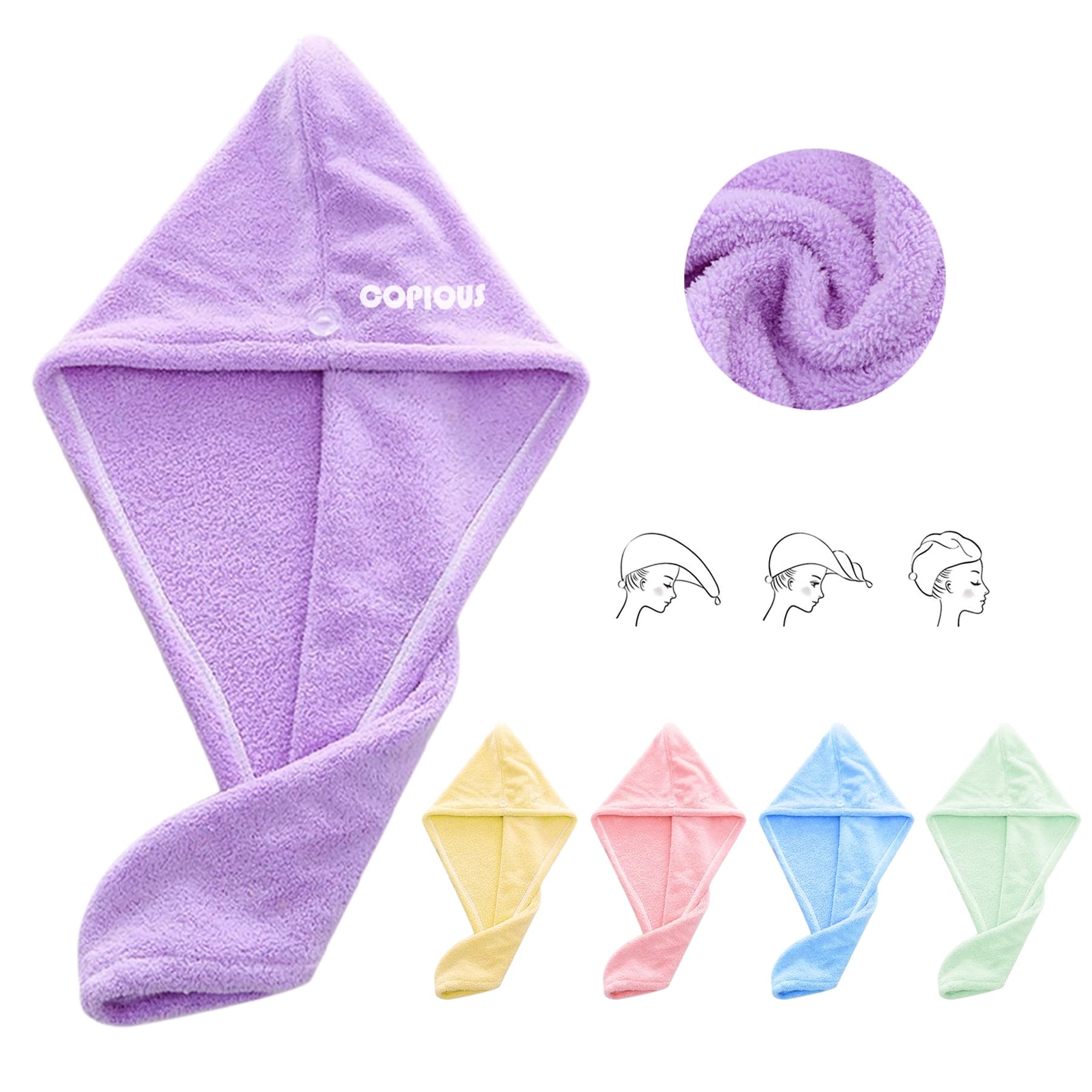 Microfiber Hair Drying Towel w/Button