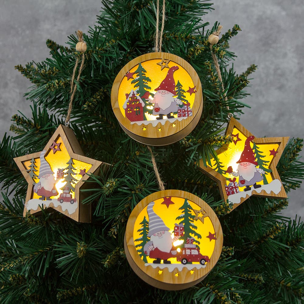 Christmas Wood Cutouts Pendants With Led Lights thumbnail 5