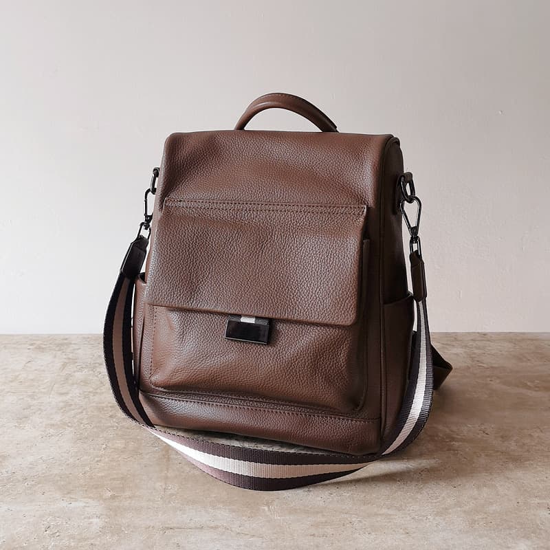 Black Genuine Leather Street-Style Backpack thumbnail 2