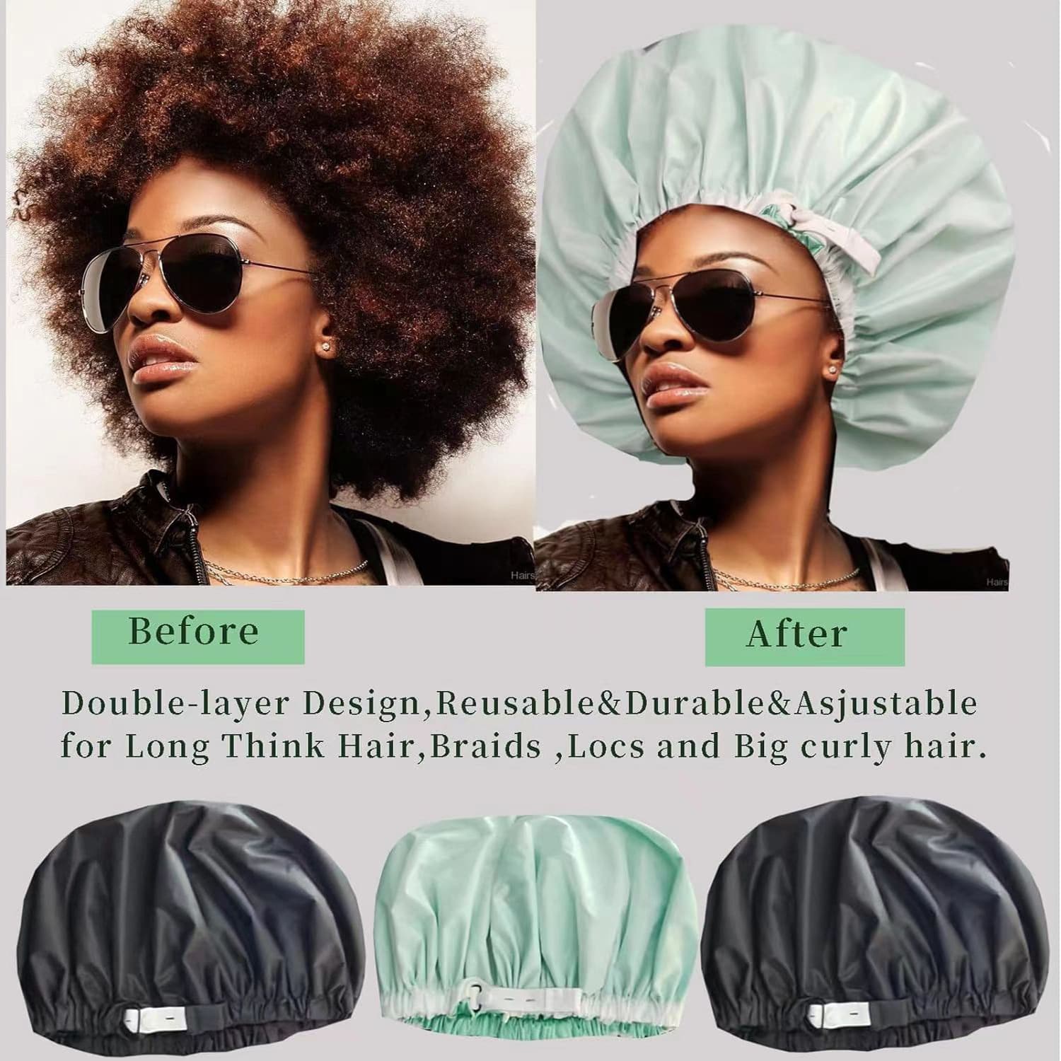 Reusable double layer waterproof shower cap