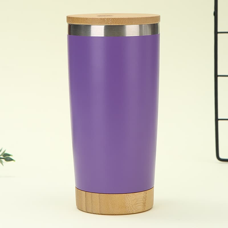 20 Oz Double Wall Thermal Cup With Bamboo Wooden Lid Base thumbnail 7