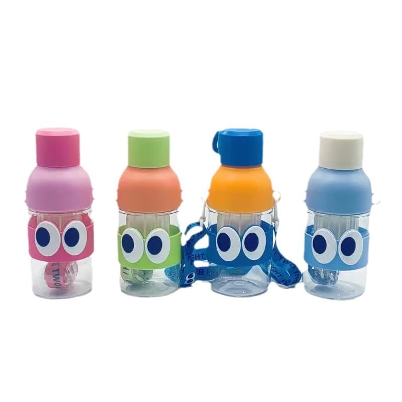 24 oz Cartoon Big Eyes Glass Water Bottle with Straw