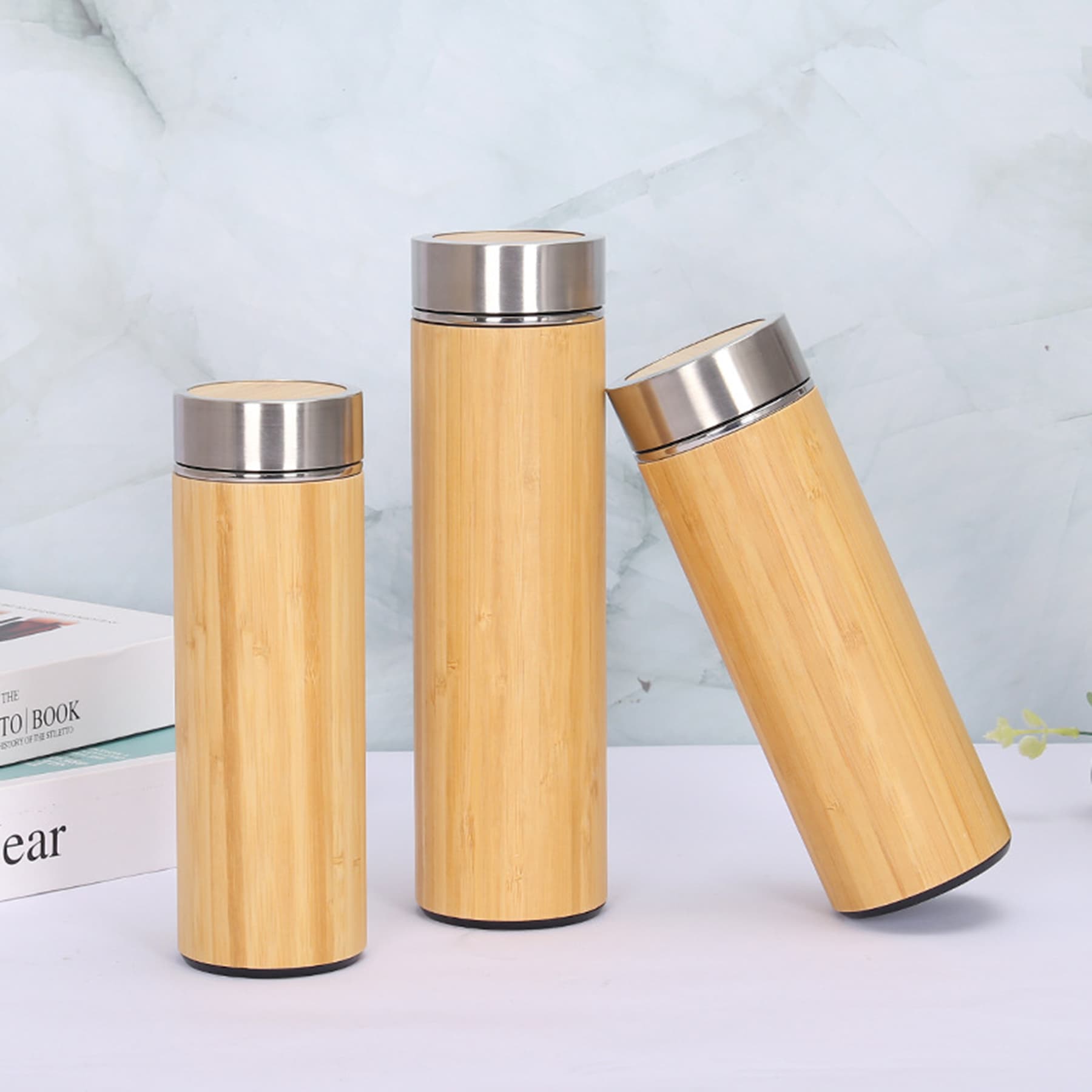 Bamboo shell stainless steel water bottle thumbnail 3