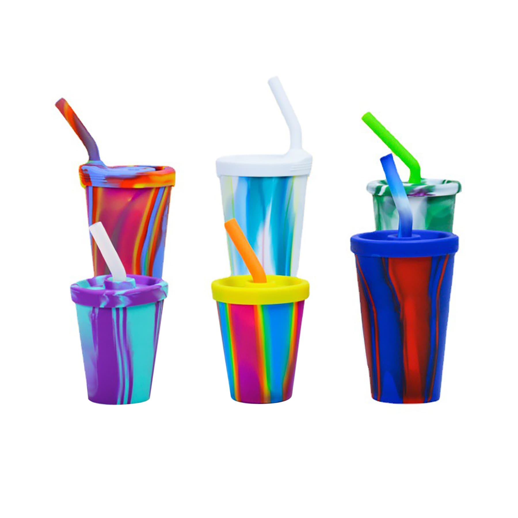 Tye Dye Pint Silicone Cup With Lid And Straw 14.2 Oz