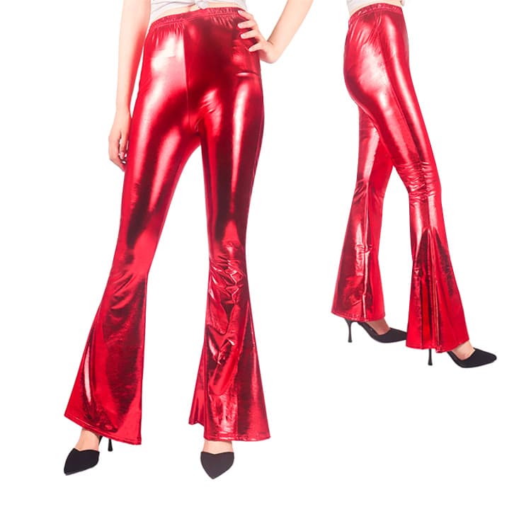 High Waist PU Leather Bell Bottom Pants for Women thumbnail 6