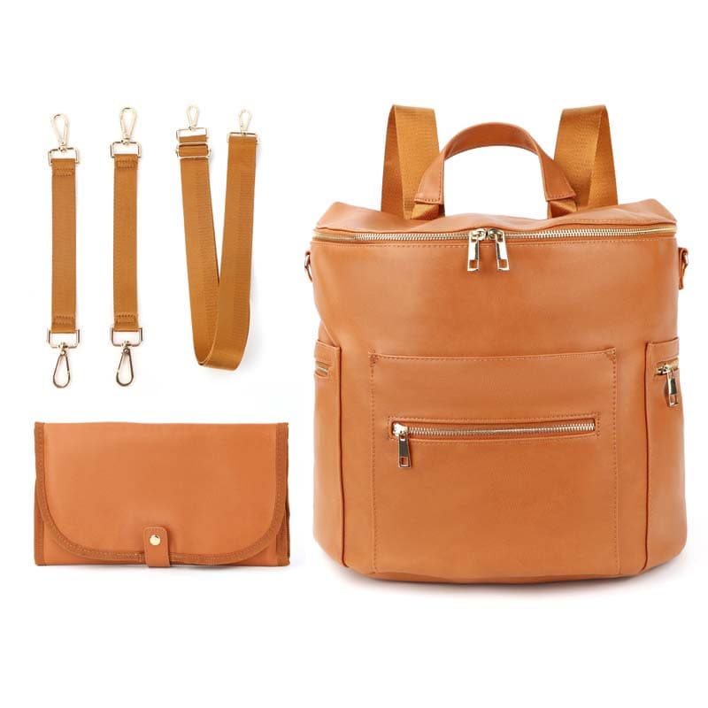 Stroller Straps and Insulated Pockets Leather Baby Bag