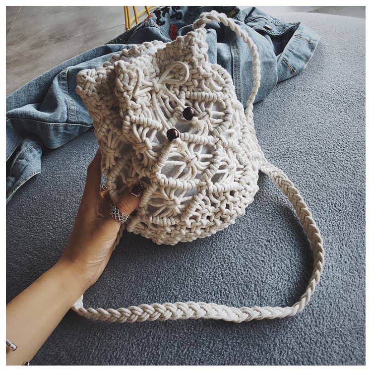 Cotton Linen String Drawstring Crossbody Beach Woven Bag thumbnail 2