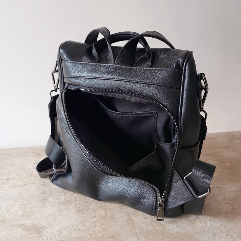 Black Genuine Leather Street-Style Backpack thumbnail 3