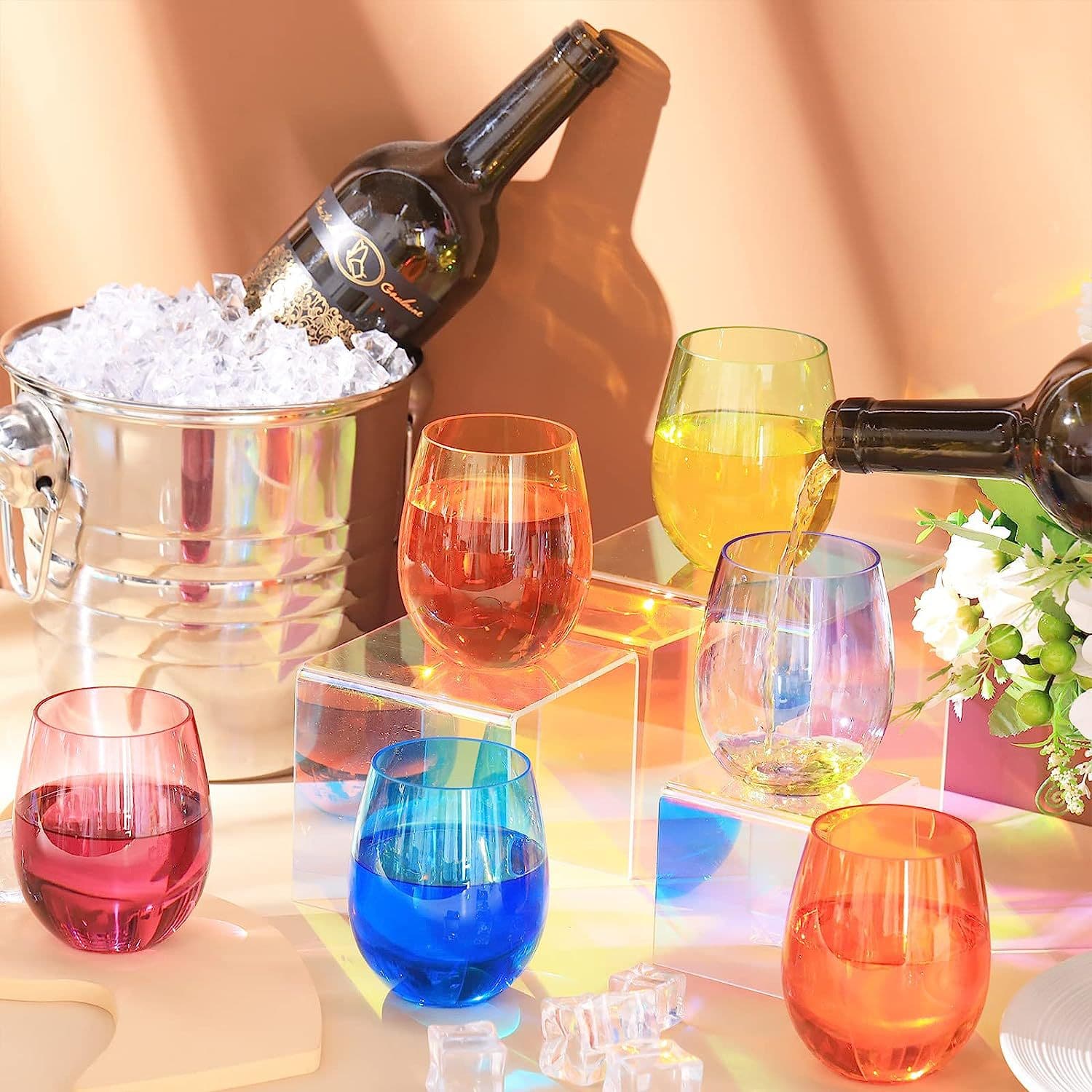 16 oz Multicolor Reusable Plastic Stemless Wine Tumbler thumbnail 2