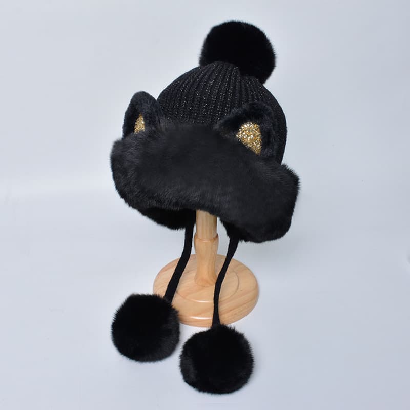 Women Winter Warm Cute Cat Ears Knitted Beanie Hat thumbnail 11