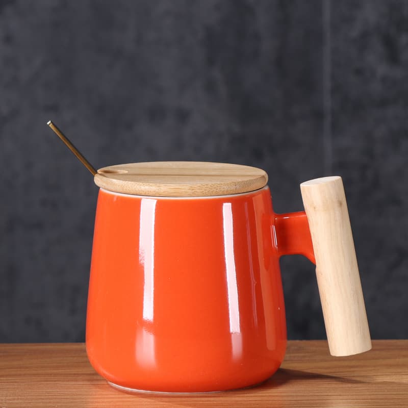 12oz. Ceramic Wooden Handle Tea cup Lid Spoon Coffee Mug thumbnail 8