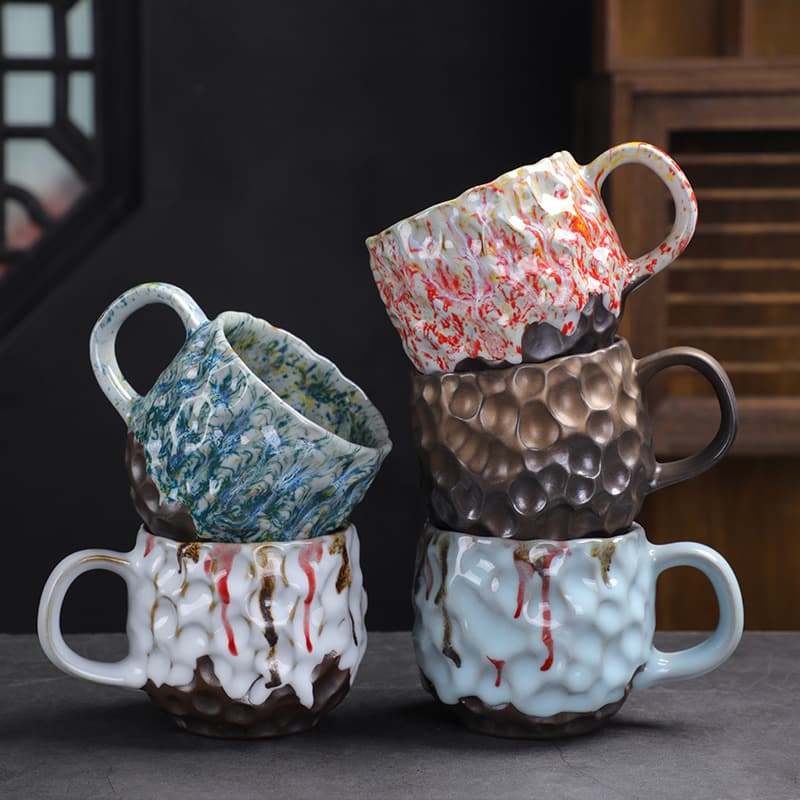 Hammered Pattern Coffee Cup and Saucer Set & Retro Mug thumbnail 4